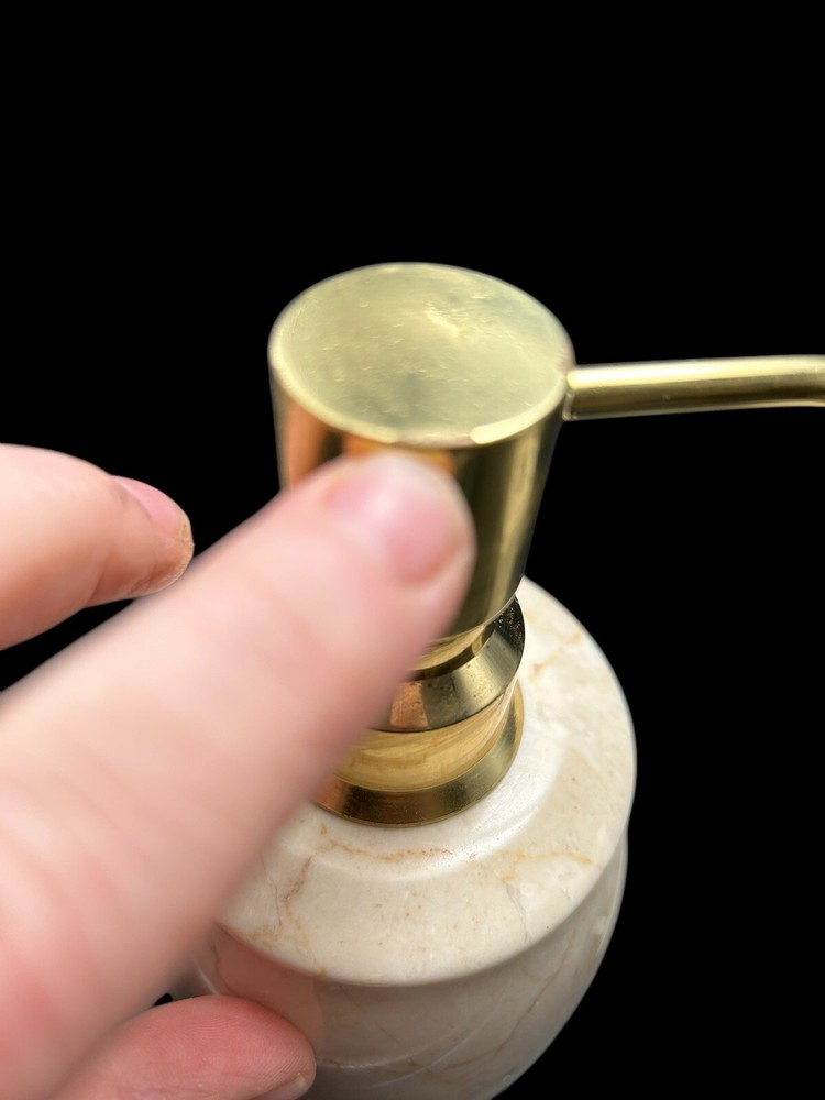 Frontgate Designer Solid Travertine Marble Toothbrush Holder & Lotion Dispenser