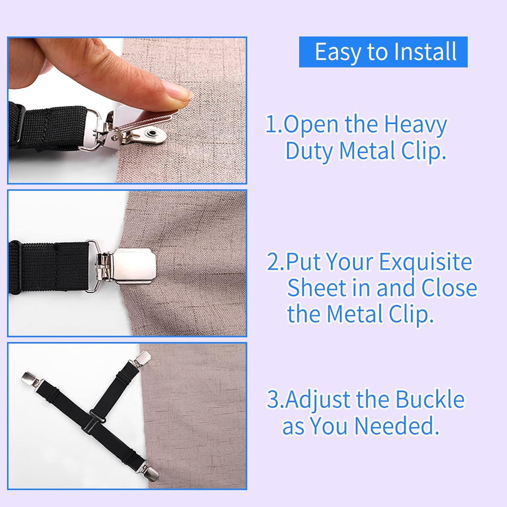 Sheet Straps Fitted Sheet Clips Holder Surspeners Keep Sheets in Place Bed Sheet