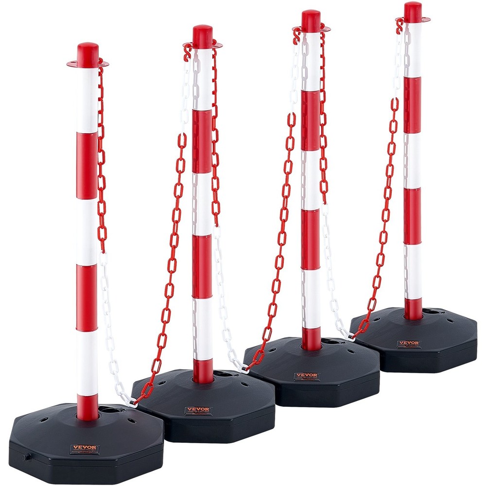 4 Pack Traffic Delineator Posts Cones 8FT Chain Fillable Base Safety