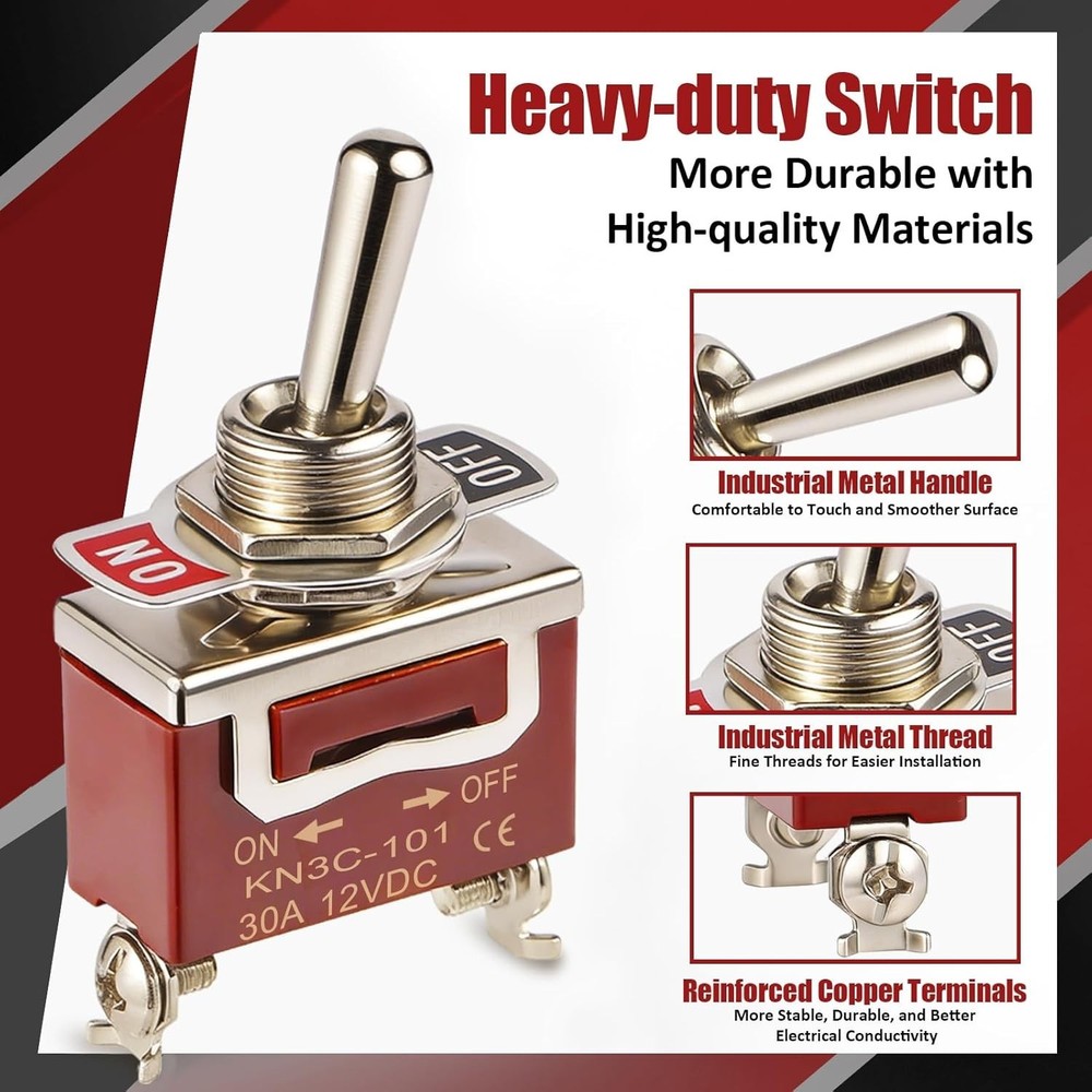 4PCS Heavy Duty Toggle Switch for 12V/24V Accessory Power Replacement