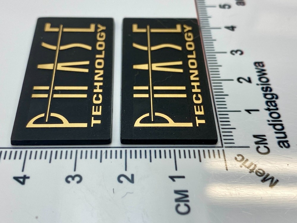 Phase Technology Speaker Badge Custom Gold Incised Laminated Acrylic Pair
