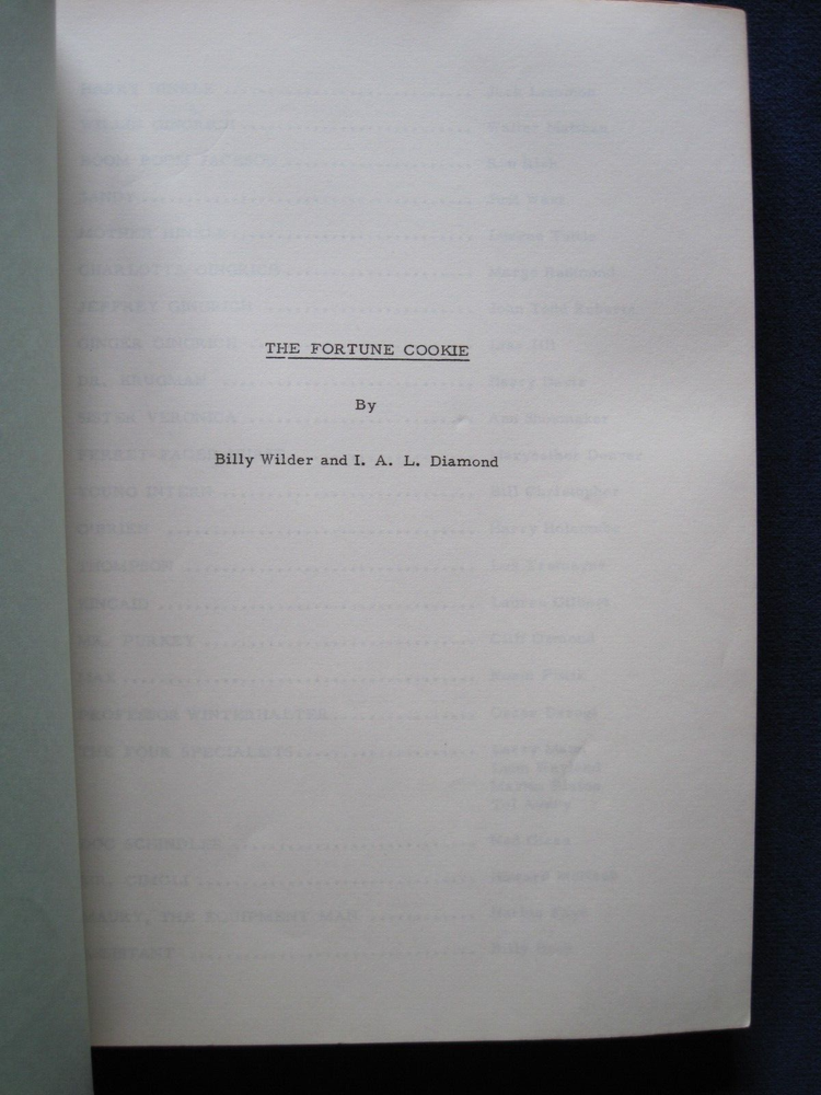 ORIGINAL SCRIPT - THE FORTUNE COOKIE - BILLY WILDER, JACK LEMMON, WALTER MATTHAU