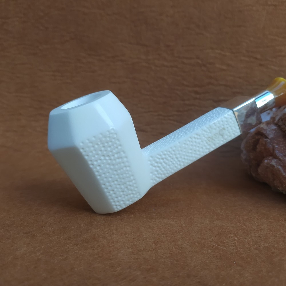 Private Design Meerschaum Pipe Silver Spigot Stem with Fitted Case