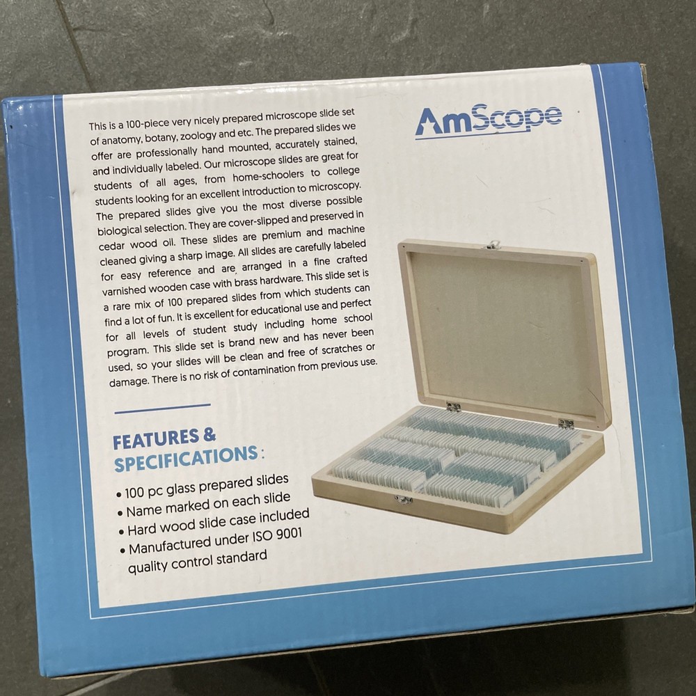 AmScope PS100B 100pc Prepared Biological Microscope Glass Slides Set B - LOT/2