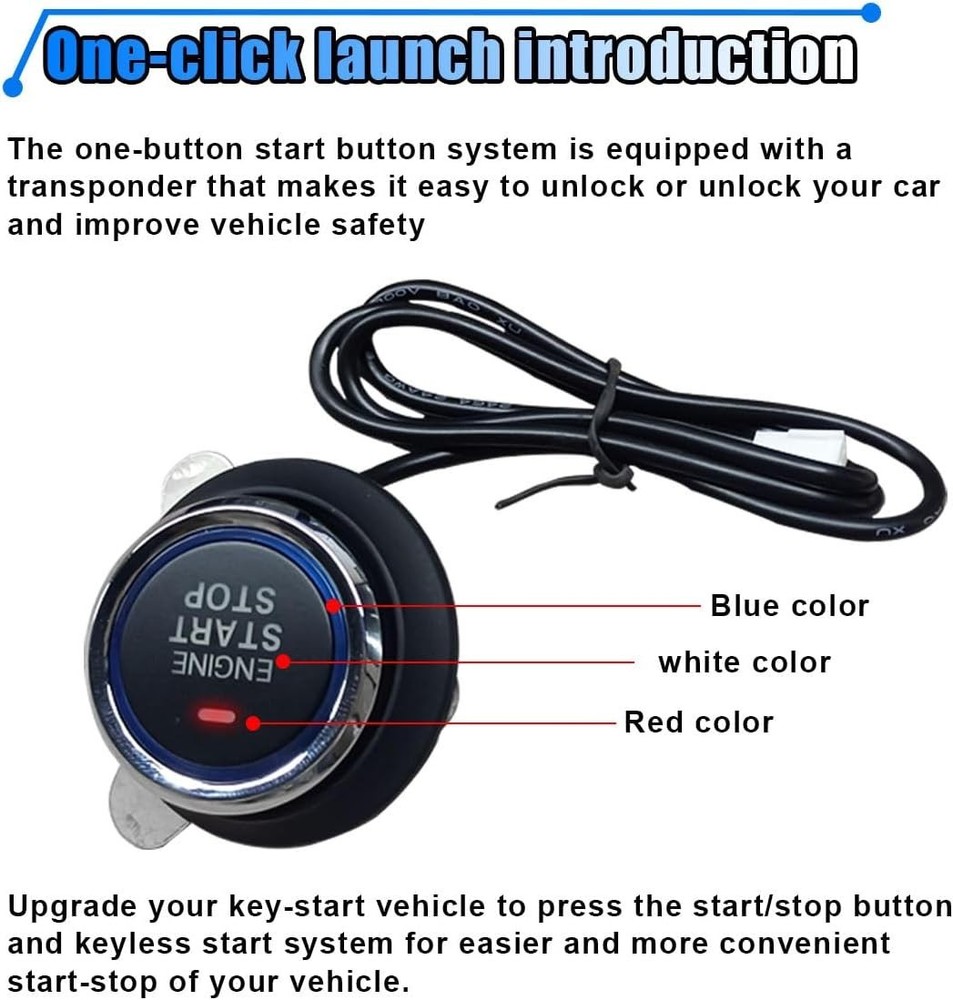 Car Push Engine Start Button Kit, Upgrade Push to Start Ignition Kit, Smart Keyl