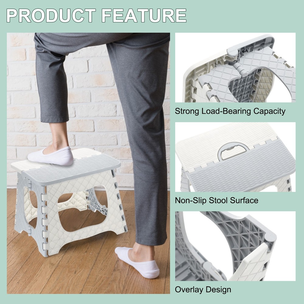9" Folding Step Stool for Adults 275 lbs Capacity Grey