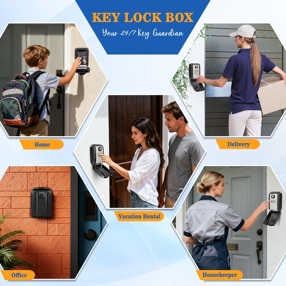 Wall Mount Key Lock Box, Waterproof Lock Box for Keys with Code -Resettable C...