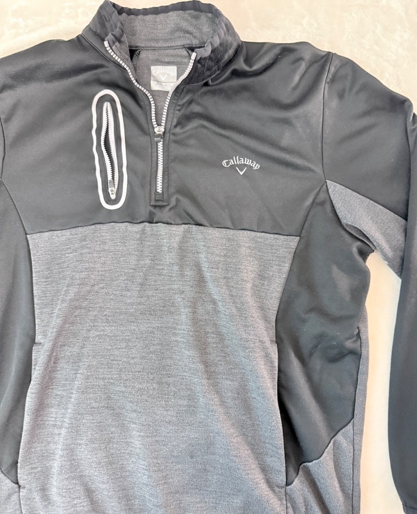 Callaway Mens Medium 1/4 Zip Pullover Golf Jacket Black Gray Athletic