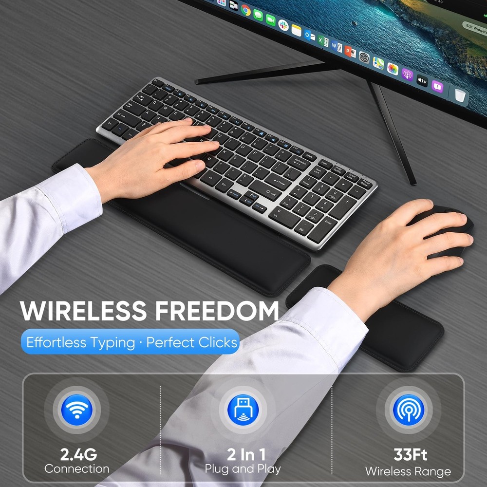 Wireless Keyboard and Mouse Combo, Full Size Silent Ultra Thin Keyboard with ...