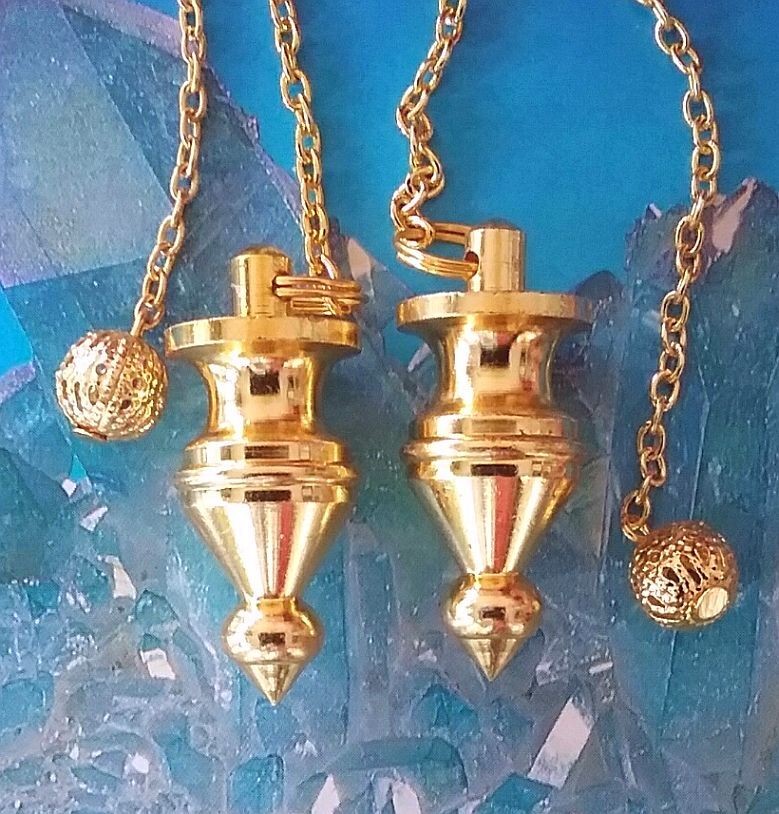 2 GOLD PENDULUMS,  PROFESSIONAL GRAVITY DESIGN DOWSING PENDULUMS, GOLD PENDULUM