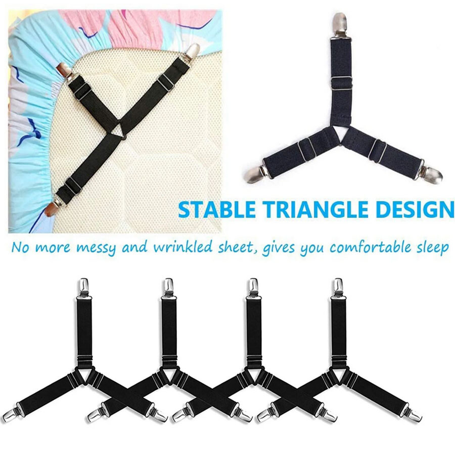 4x Four-corner Adjustable Elastic Fixing Clips Tablecloth Fixed Bed Sheet Clips
