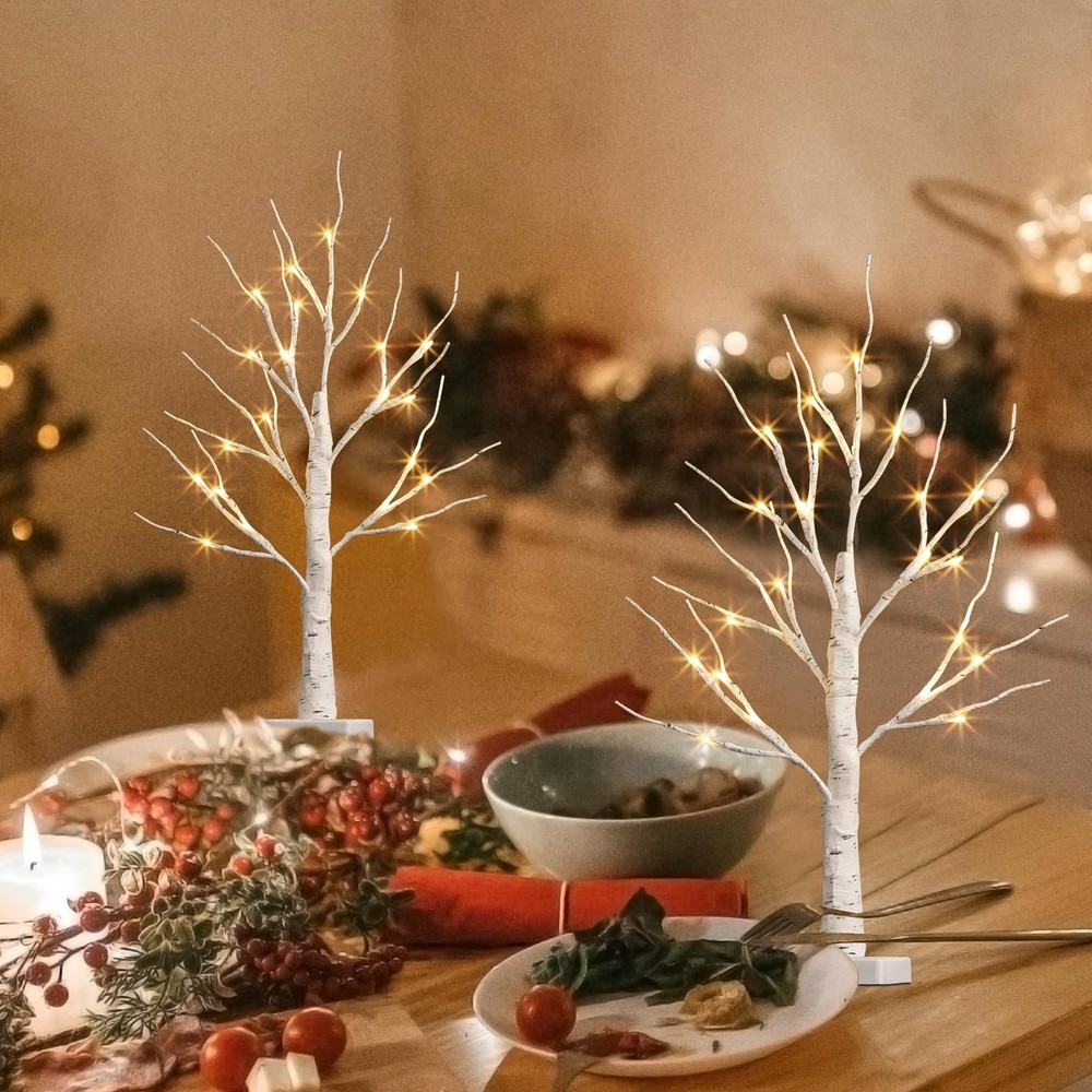 Christmas Decorations 2 Pack Lighted Birch Tree, Artificial Tree with 24 LED ...