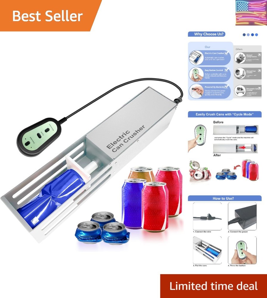 Electric Can Crusher with Button Controller, Automatic Can Crushers for Recyc...