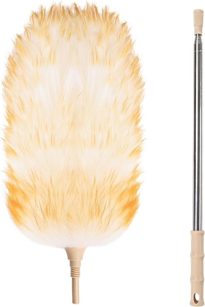 Feather Duster Lambswool Duster Cleaning,with Solid Wooden Handle,Leather Hang