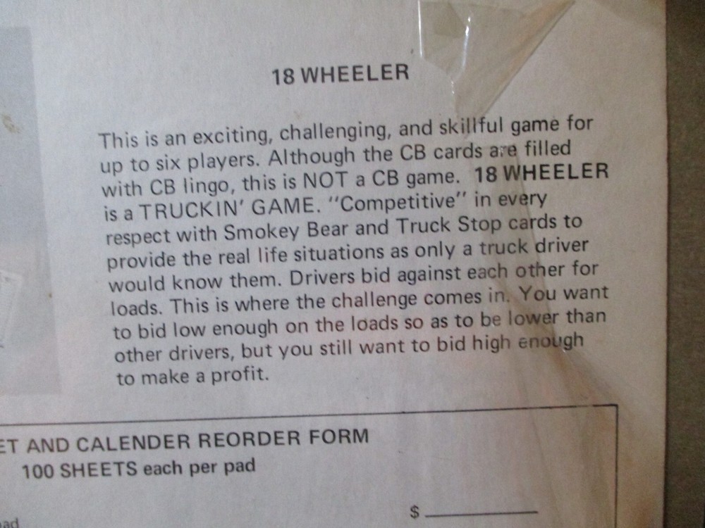 Unopened 1978 Thomas Newton 18 Wheeler Game