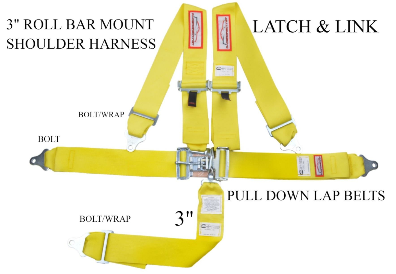 SFI 16.1 RACING HARNESS 5 POINT LATCH & LINK 3" SEAT BELT YELLOW OR ANY COLOR