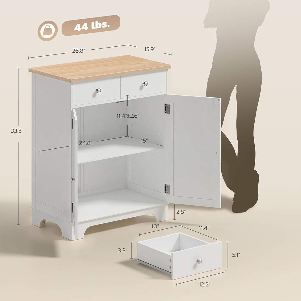 Sideboard Buffet Cabinet with Solid Wood Countertop, Modern Kitchen Storage Cabi