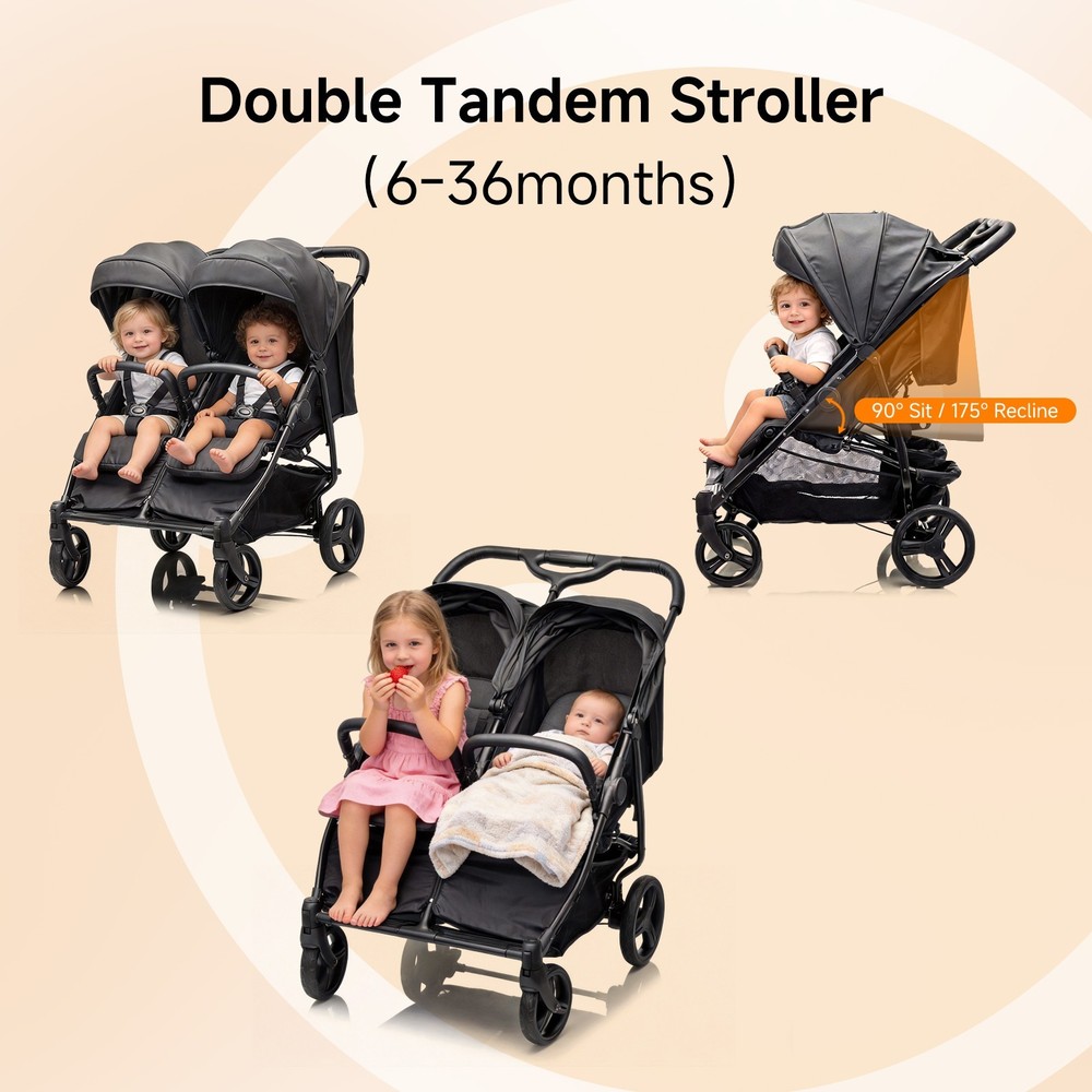 Lightweight Double Stroller for Twins, One Hand Fold All Terrain