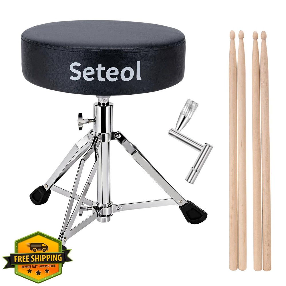 Seteol Adjustable Drum Throne Seat Stool with 2 Pair 5A Sticks