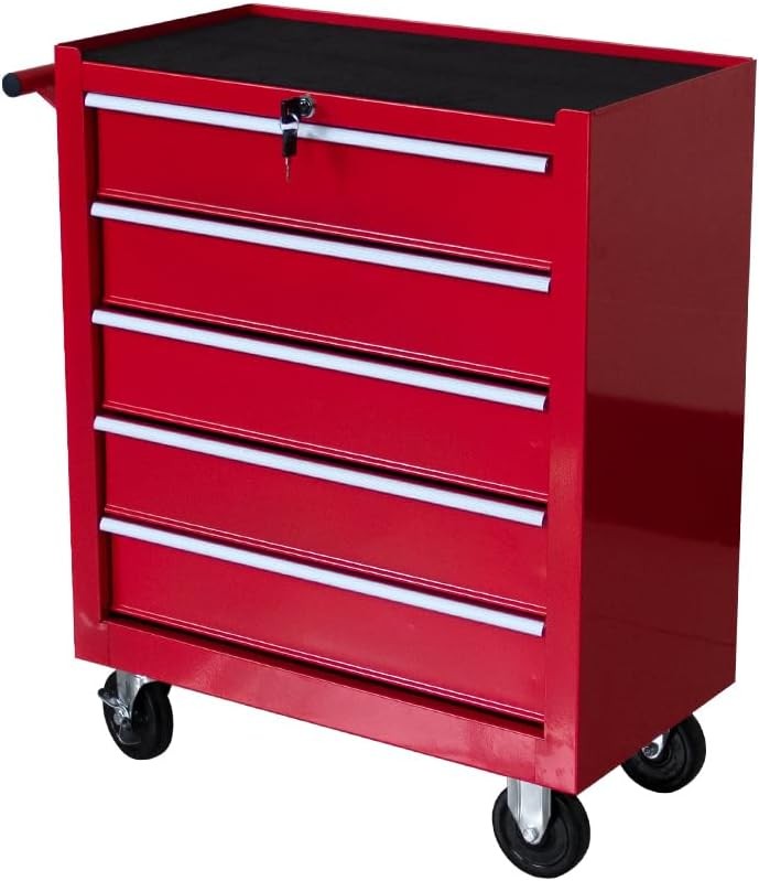 5 Drawer Tool Chest Wheels Rolling Garage Tool Storage Cabinet System Lockable