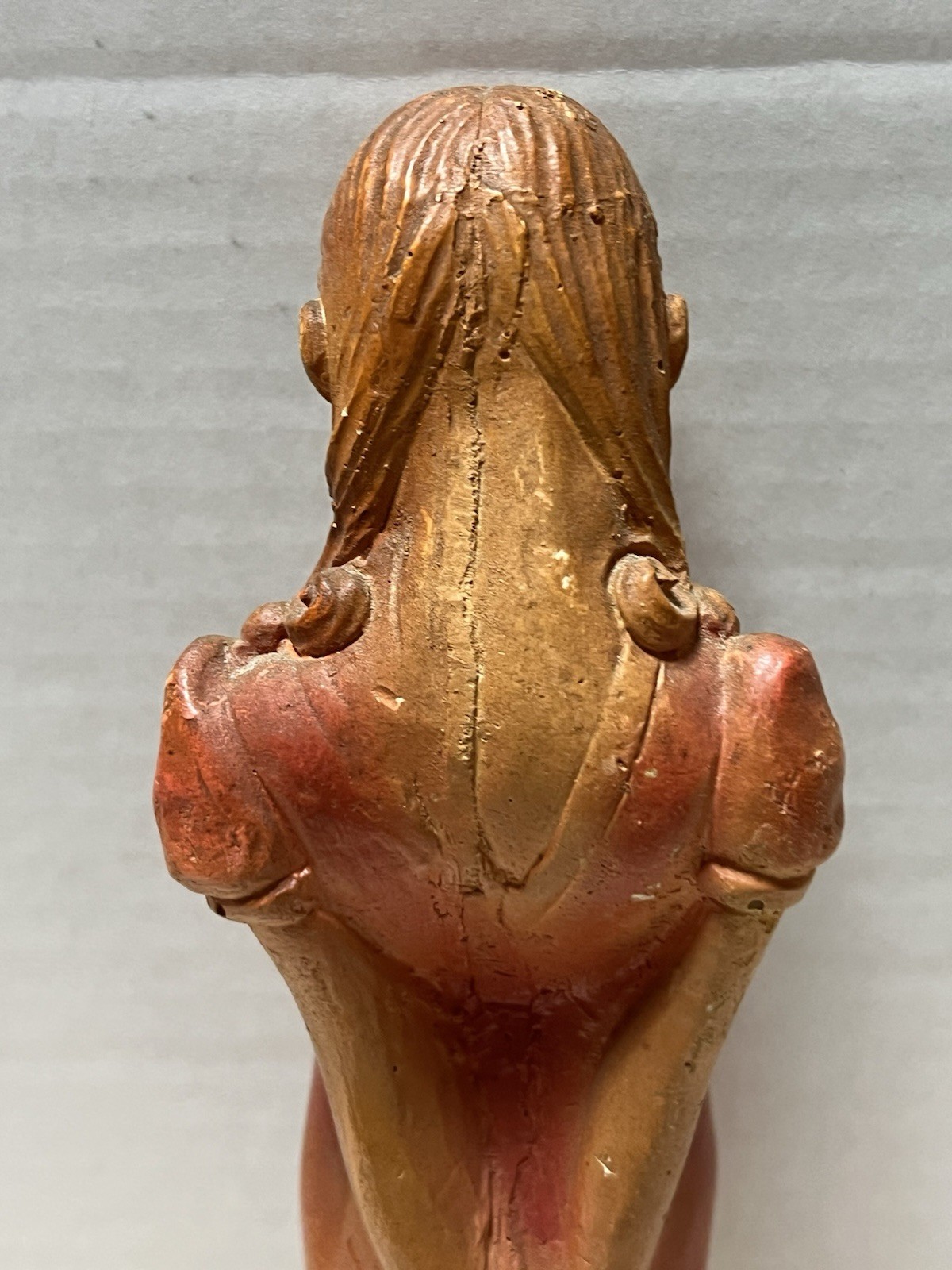 WWII Kilroy Was Here Chalk Ware Plaster Pregnant Figurine, 9 1/2” Tall Rare Find