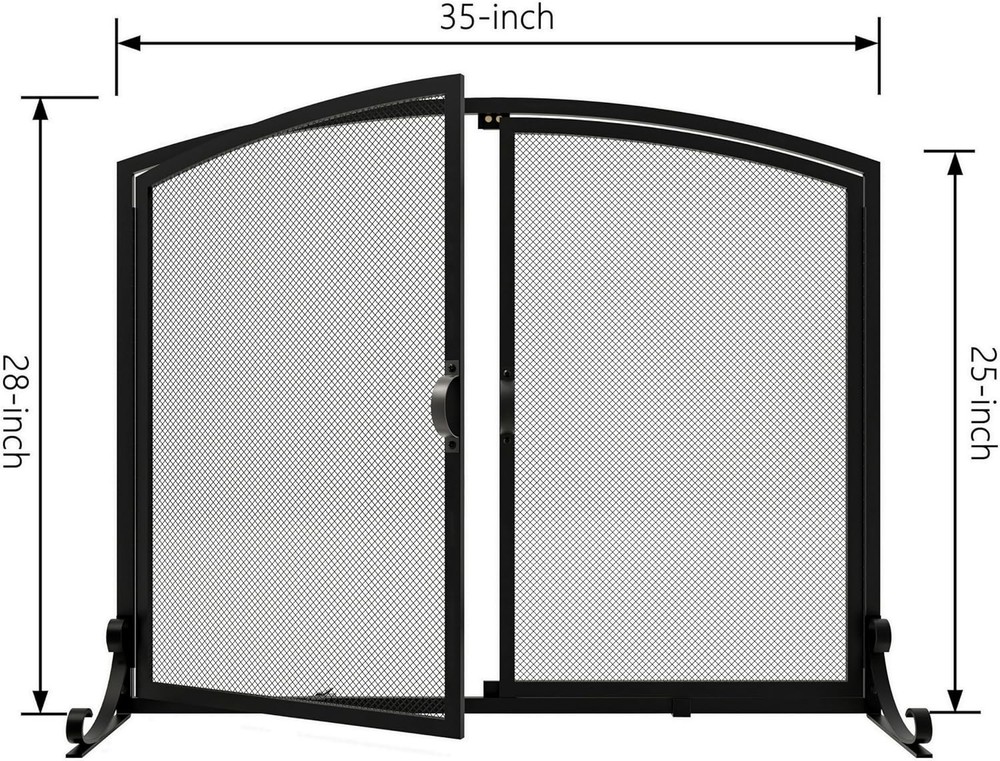 Fire Beauty 2-Pannel Fireplace Screen with Doors, Handcrafted Solid Mesh,Stable