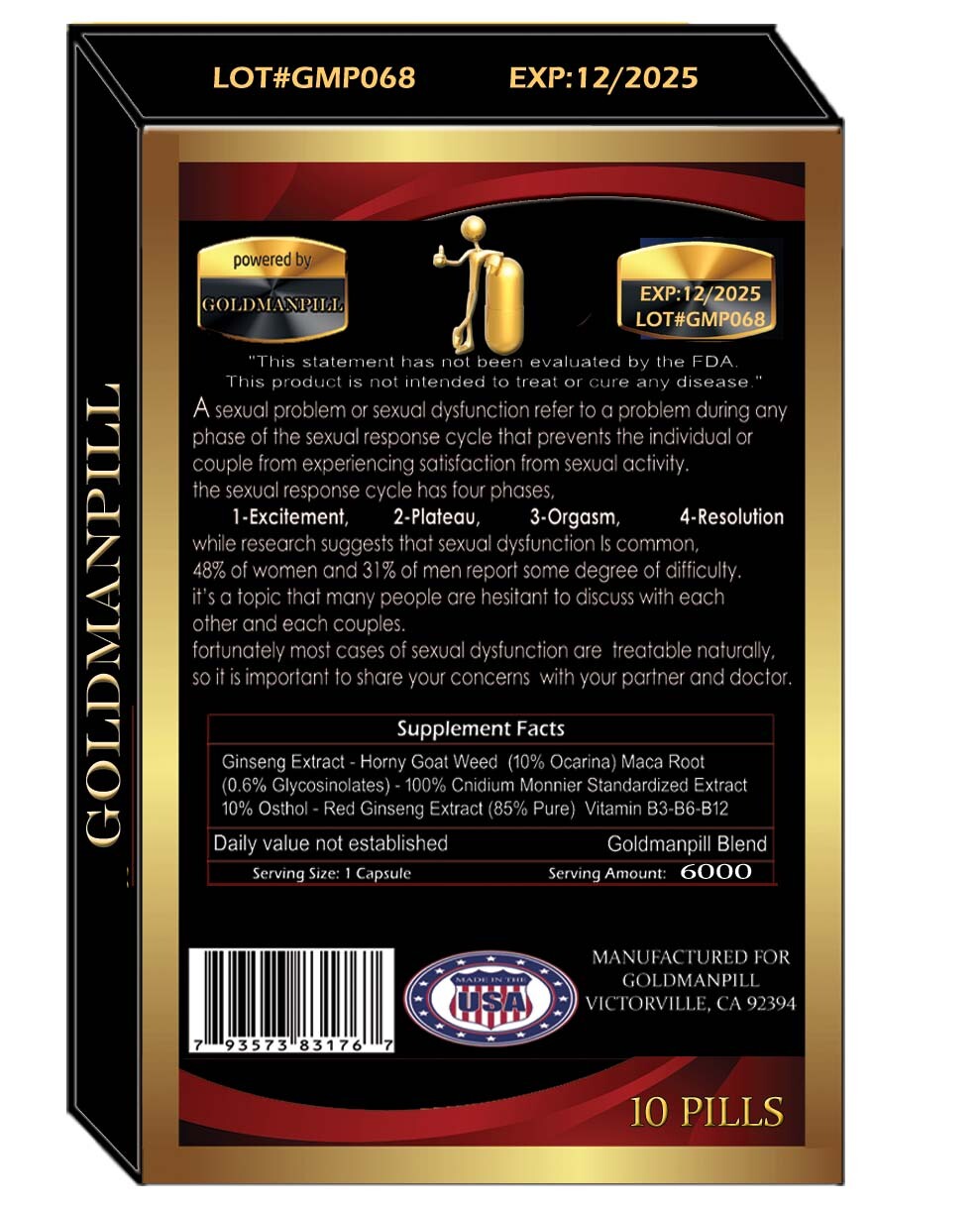 Go Goldman, Natural Male Enhancement Pill GUARANTEED POWERFUL ERECTION 10 Pills