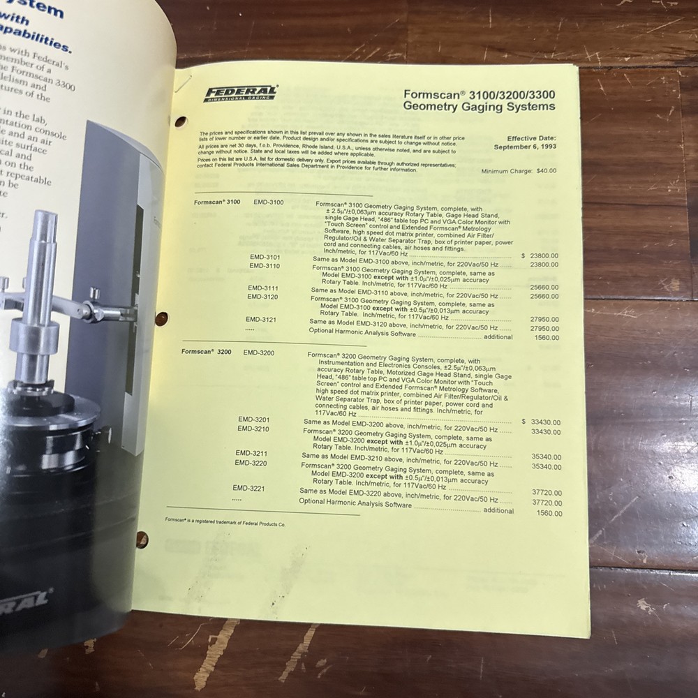 Federal Co Formscan Geometry Gaging System Model 3100 3200 3300 Data Sheet