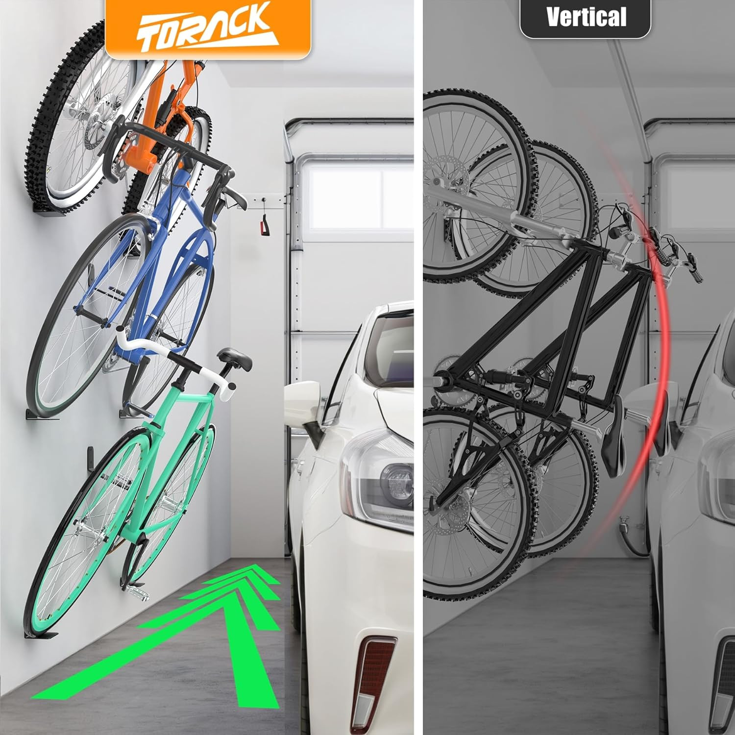 Wall-Mounted Bike Pedal Hanger, Heavy Duty Horizontal Bike Rack for Garage Wall,