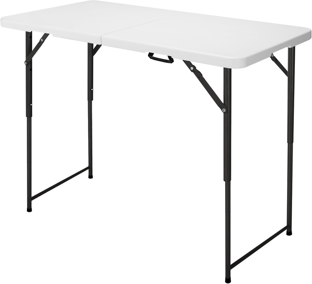 4ft Adjustable Height Utility Table - Durable HDPE & Steel Folding Table