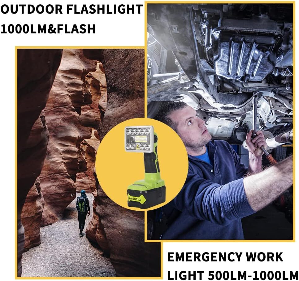 Cordless LED Work Light for Ryobi 18V Li-Ion Battery Handheld Jobsite Light 9W