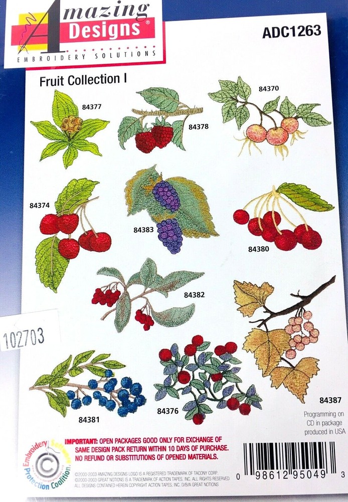 Amazing Designs Embroidery Software Fruit Collection 20 Designs