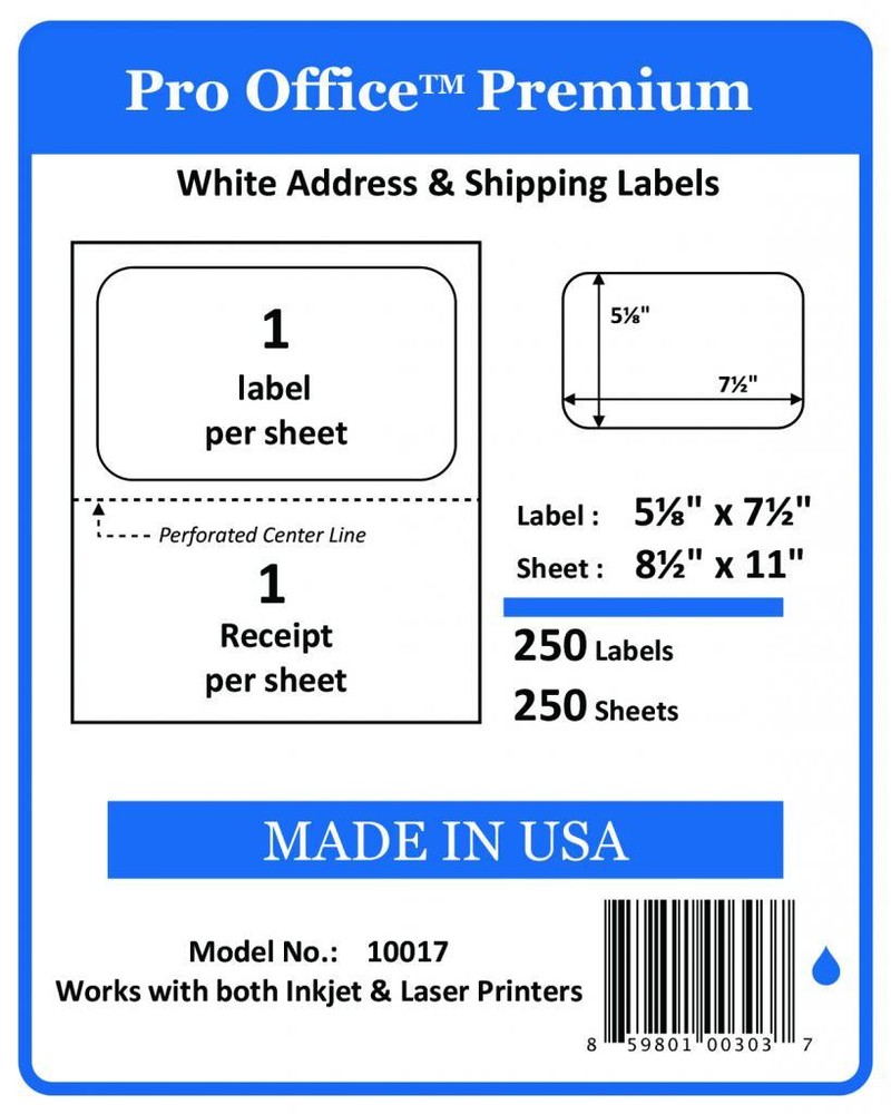 Premium Shipping Labels w/ Receipt Self Adhesive Half Sheet PRO OFFICE