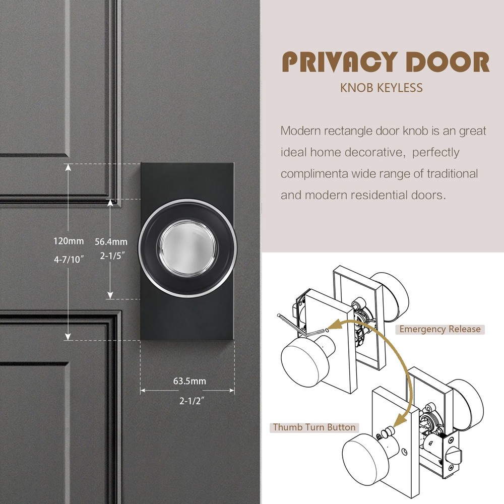 BonKuDoo Glass Door Knobs Interior Privacy 1 Pack, Matte Black