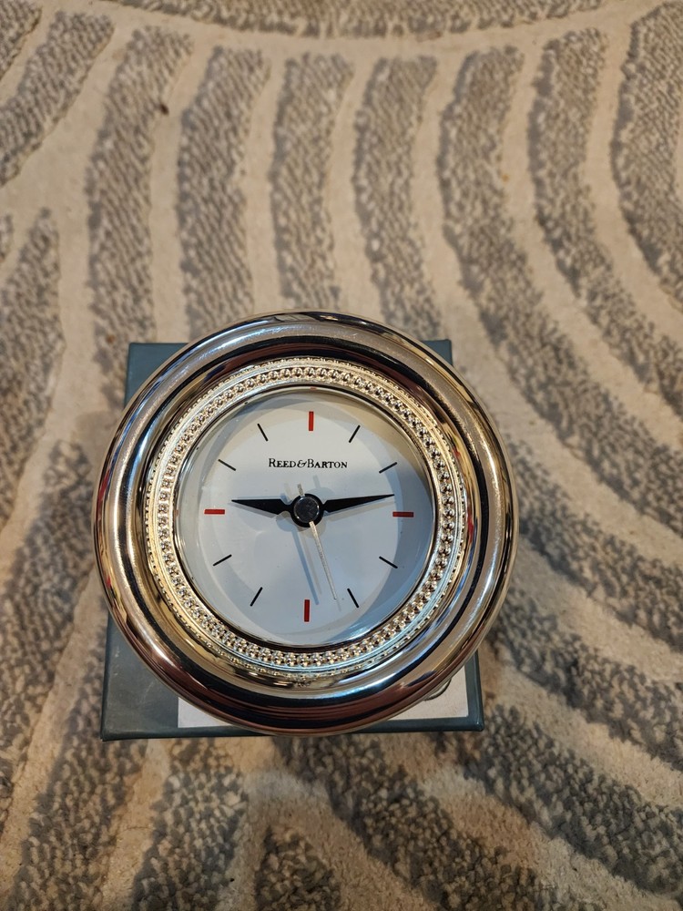 Reed & Barton Lyndon Beaded Silverplated Clock Model 3900 Silver Plated Battery