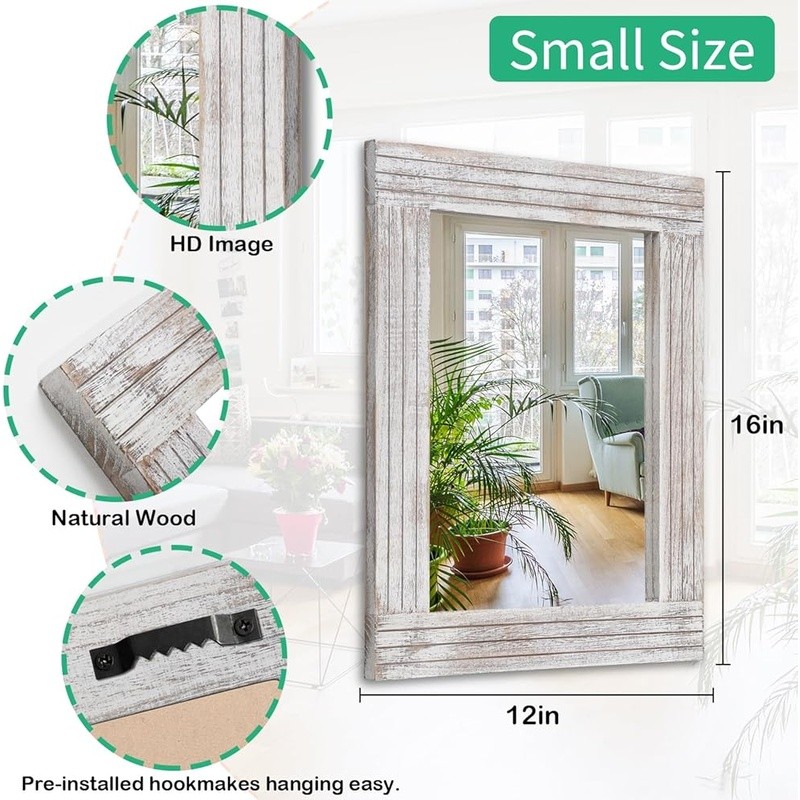 Wooden Rectangular Wall Mirror Elegant Design Sturdy Decorative Hanging Home New