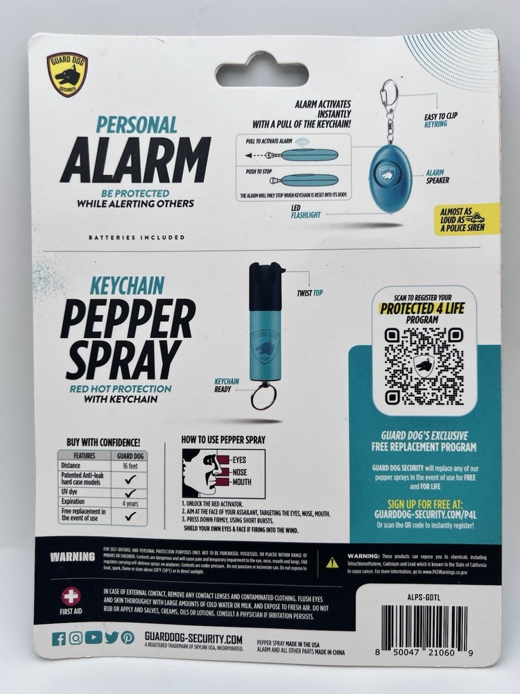 Guard Dog Compact Pepper Spray/Keychain Alarm with Led Light