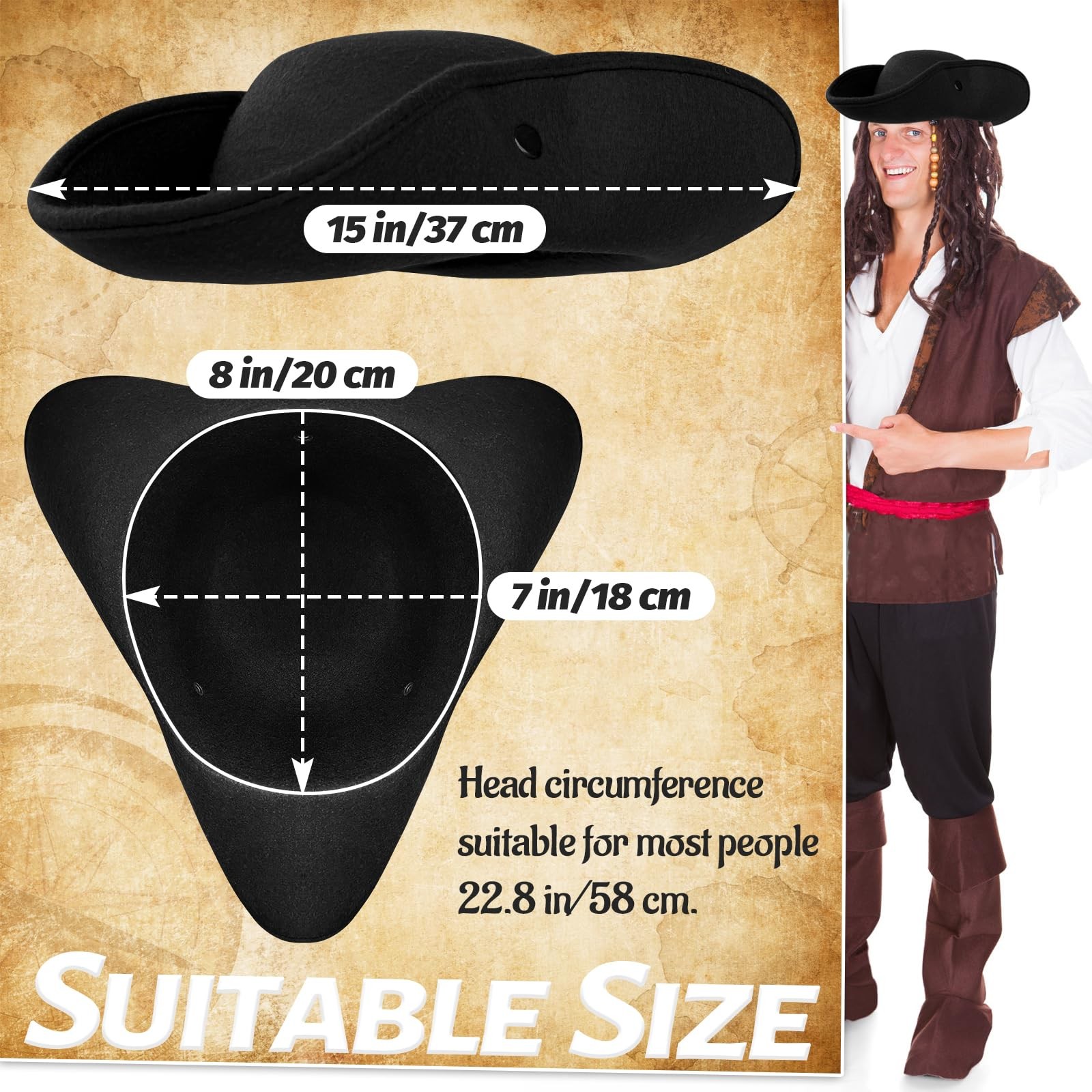 Xeehwb Pirate Hat for Men Women,Pirate Costume Accessories Hat,Colonial Trian...