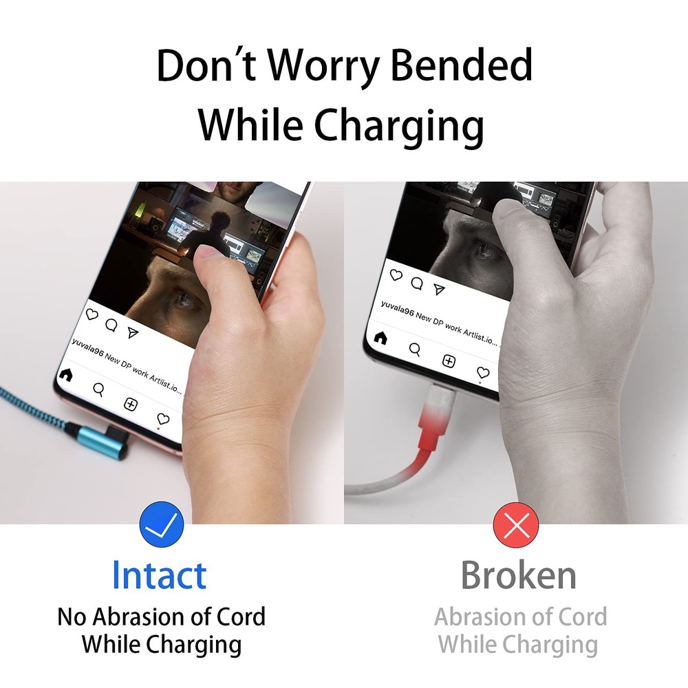 Teeind USB Type C Cable 2.1A Fast Charging: [90 Degree/6ft/3Pack] Nylon USB...