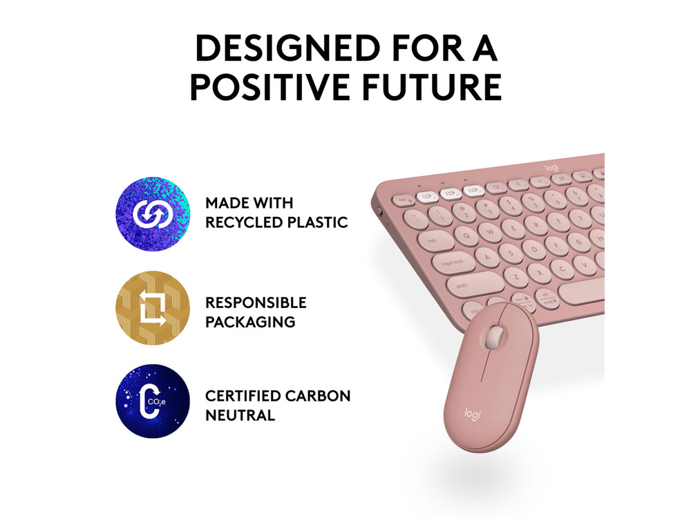 Logitech Pebble 2 Combo Wireless Quiet Keyboard and Mouse, Customisable, Logi Bo