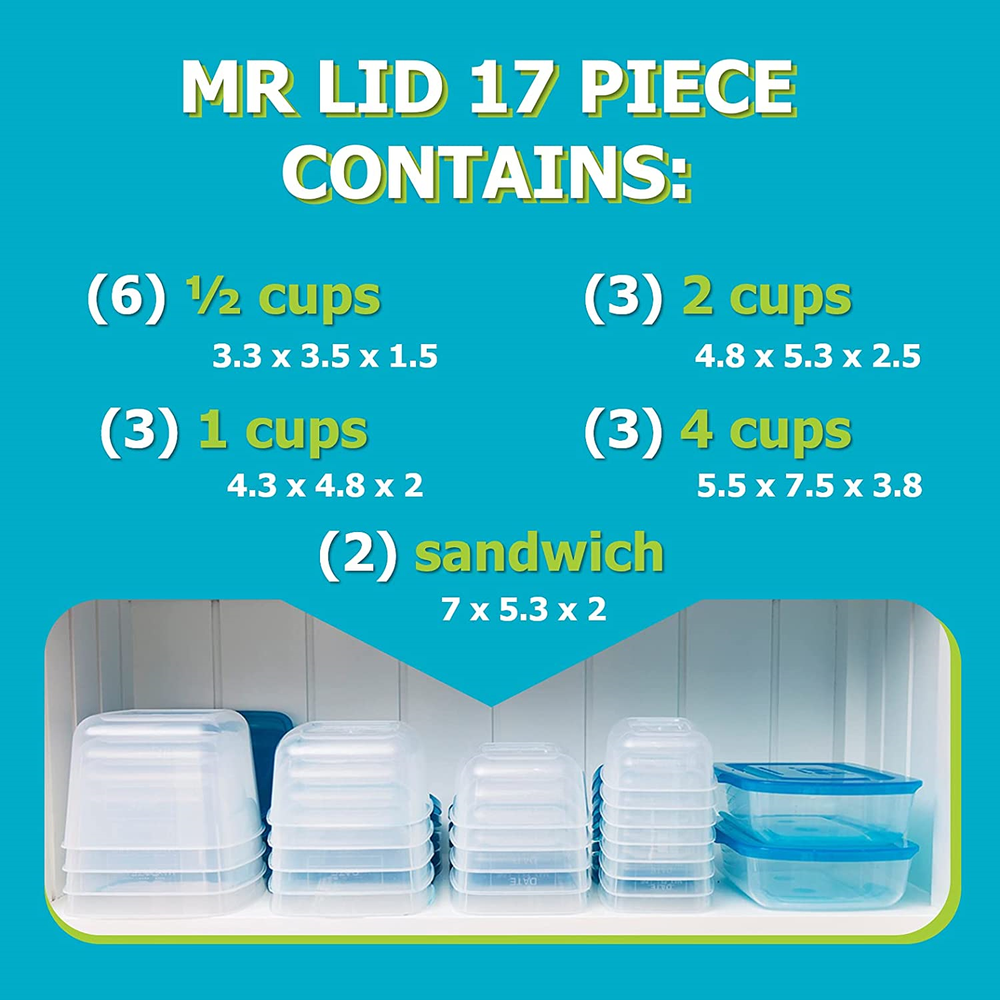 Mr. Lid Premium Attached Storage Containers | Permanently Attached Plastic Lid,
