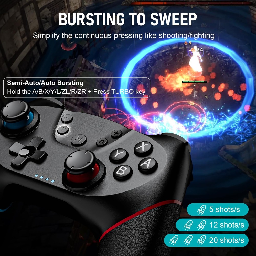 Diswoe Switch Controllers, 2 Pack Wireless Pro Controller for black and blue