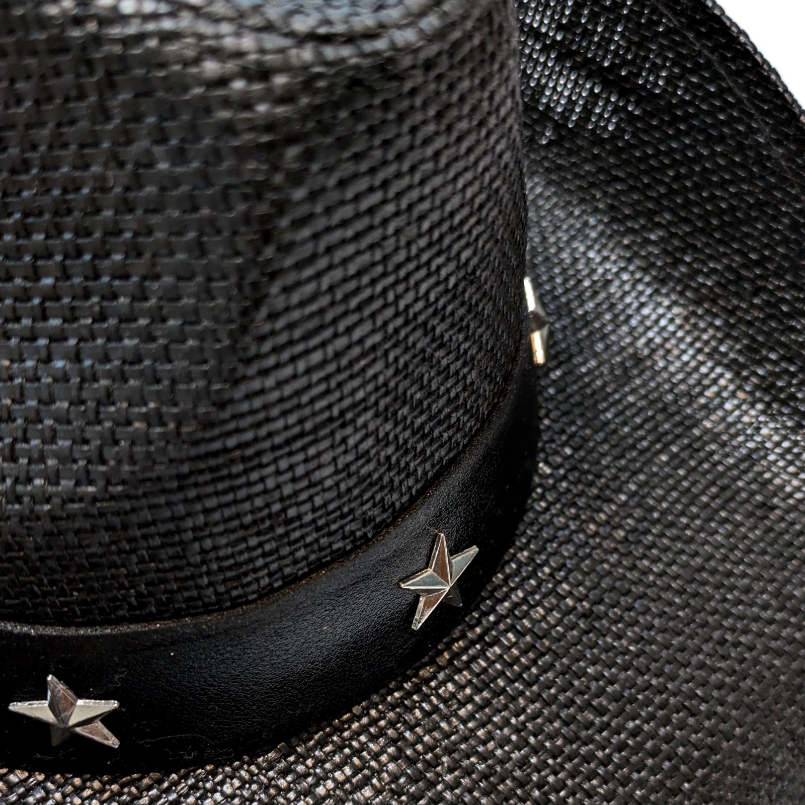 STRAW COWBOY HAT Black with Silver Star Black Band (Adult Size) Shipped in a Box
