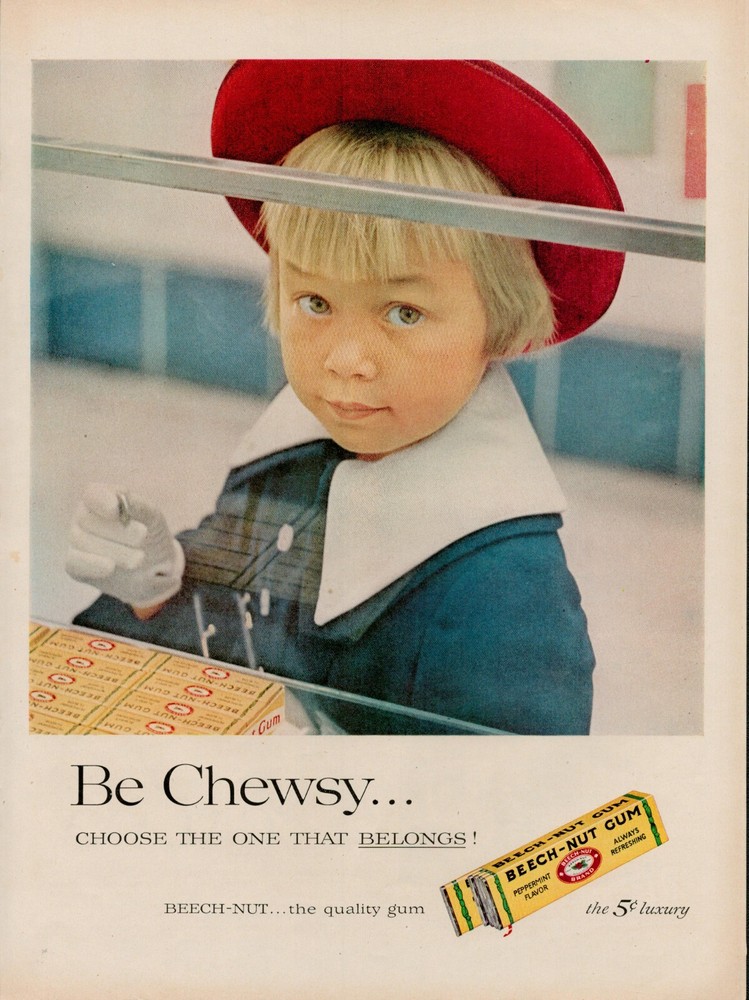 1957 Beech-Nut Gum Candy Vintage Print Ad Peppermint Refreshing Beech Nut USA