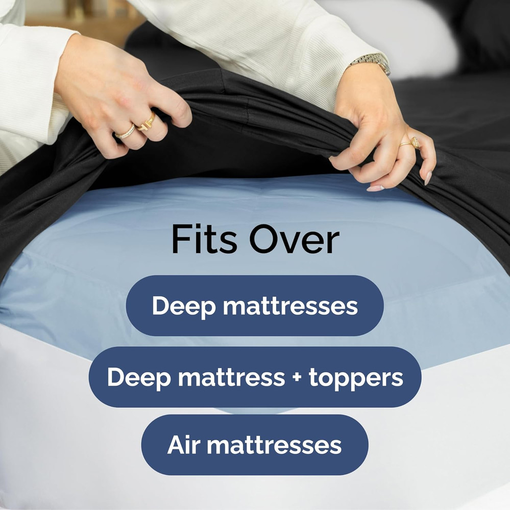Extra Deep Split King Sheet Set - 7 Piece Breathable & Cooling Sheets - Hotel Lu
