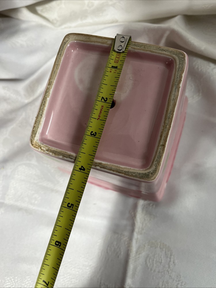 Pink Square Planter With Dots And Checkered Ribbon