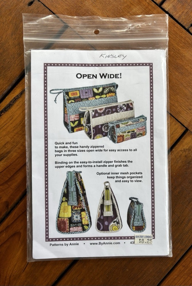 Patterns by Annie Open Wide Zippered Bags 3 Sizes (Notes, Highlighting)
