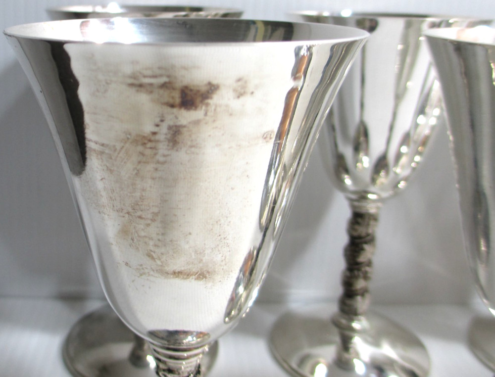 Vintage Silver-Plated Wine Goblet Stemware Spain Set 10 Twisted Grapevine Stem