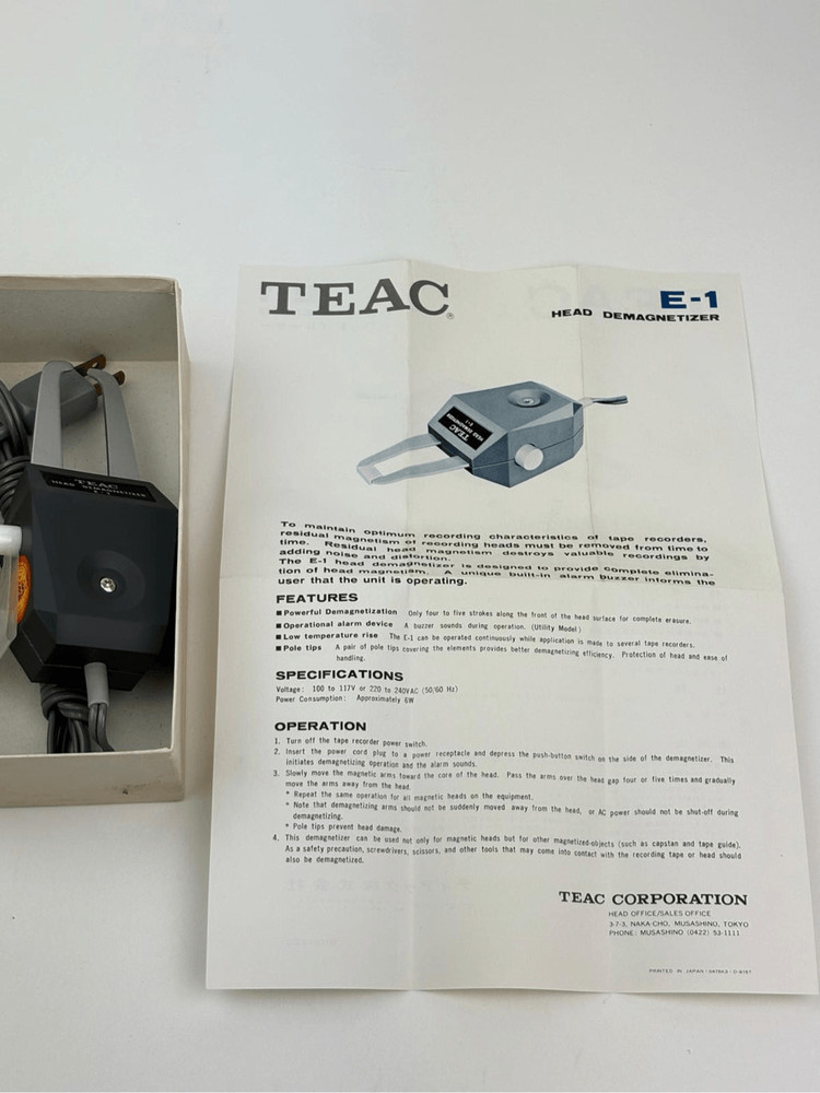 Vintage Teac E-1 Head Demagnetizer with Original Box & Instructions X2376