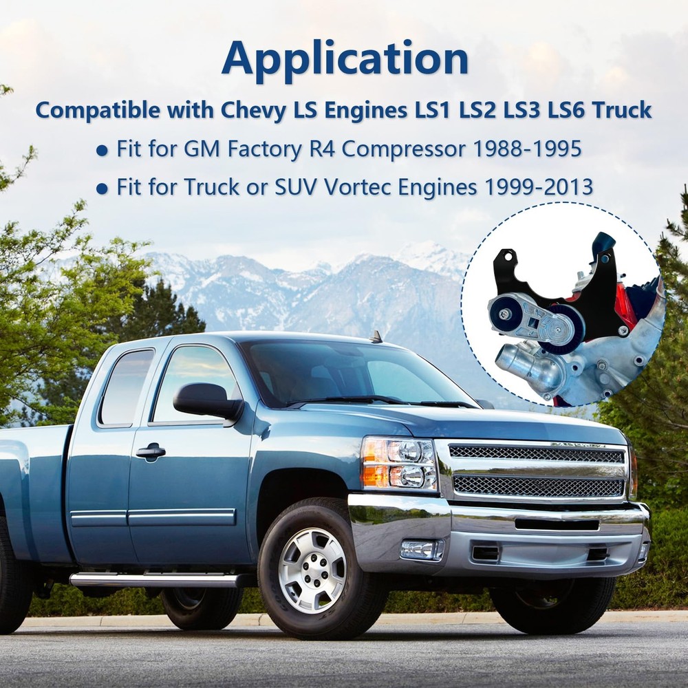 R4 AC Compressor Bracket High Mount for LS Engines LS1 LS2 LS3 LS6 Black